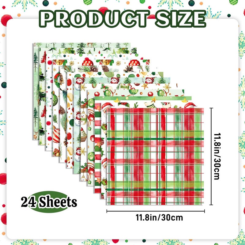 Feivando 24 Sheets Christmas Scrapbook Paper 12'' × 12'' Double-Sided Xmas Watercolor Pattern Paper Decorative Art Cardstock for Holiday DIY Crafts Card Making Scrapbook Supplies - Image 2
